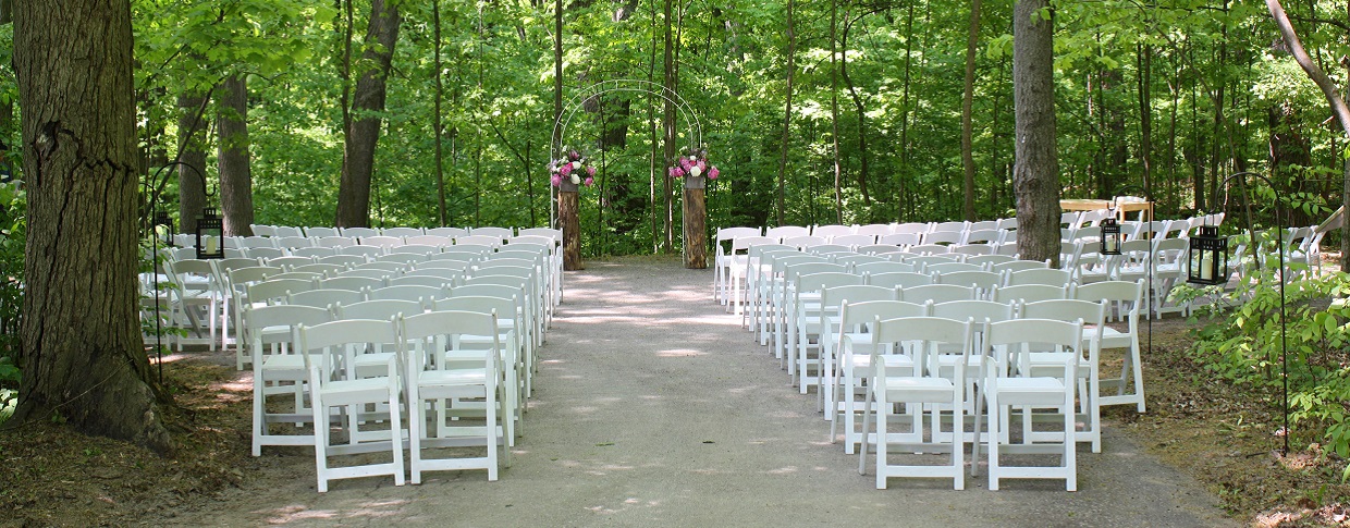 forest wedding setup at kortright centre