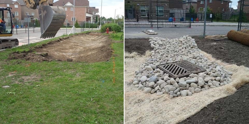 Bond Lake Public School bioswale site during construction