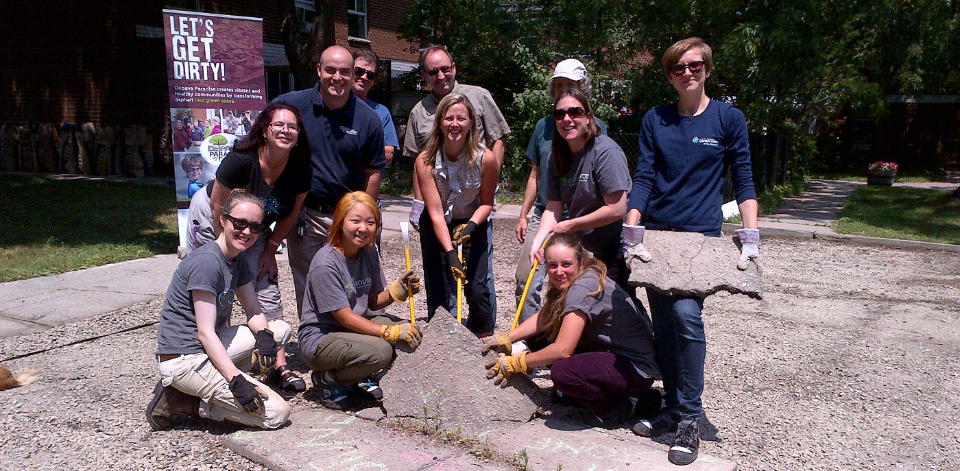 Local residents take part in the Burnhamthorpe SNAP Depave Paradise project