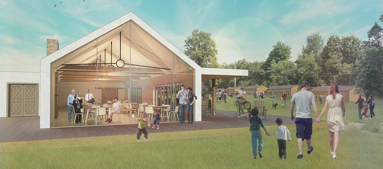 architectural rendering of new cafe at Bolton Camp