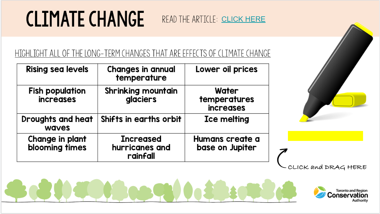 cover page of TRCA Watershed on Wheels climate change e-learning resource