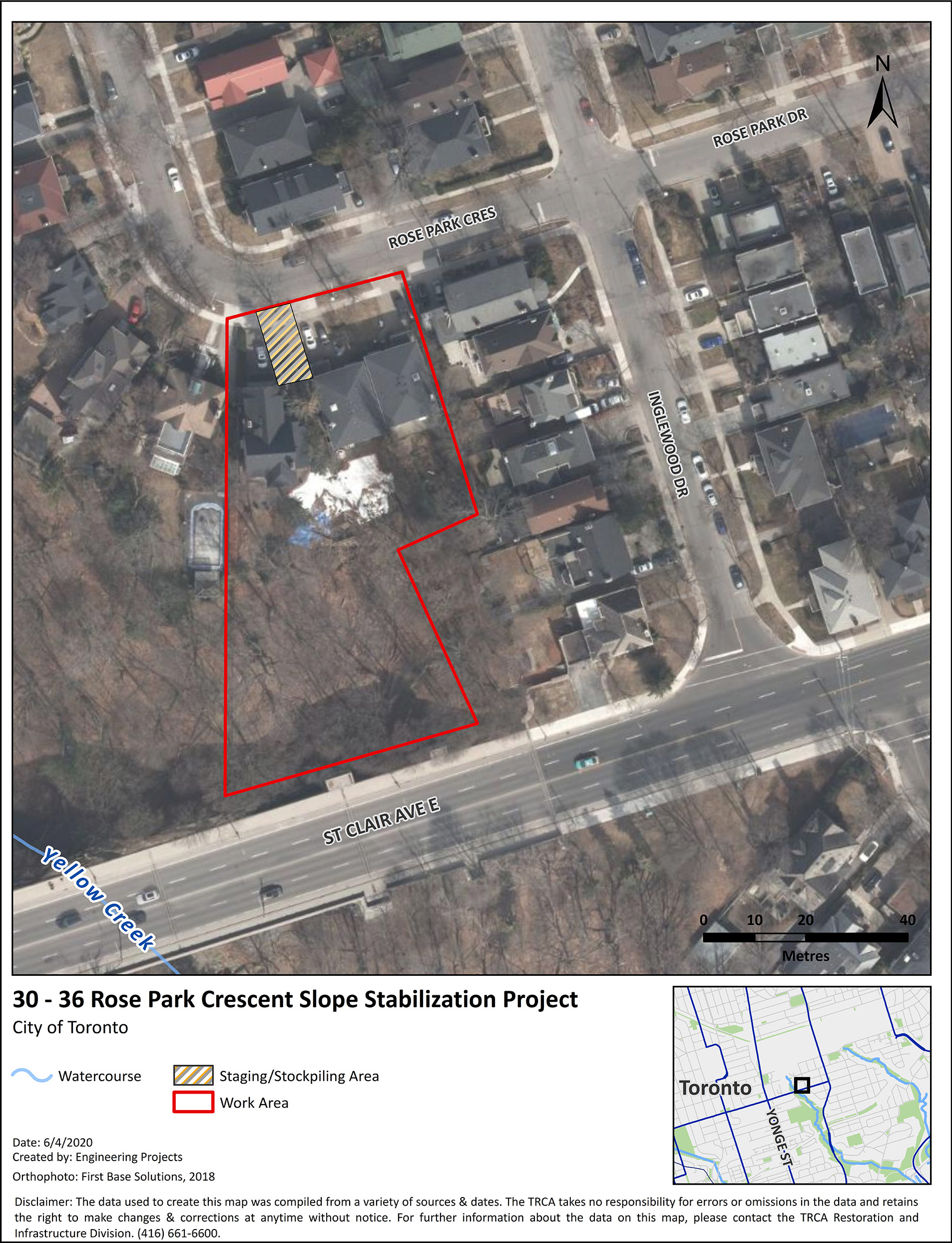 30-36 Rose Park Crescent Slope Stabilization Project Location. The red box outlines the Project area