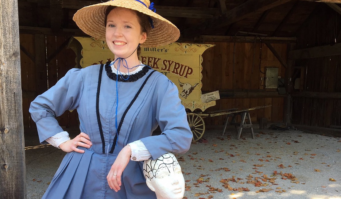 history actor in Victorian costume at Black Creek Pioneer Village