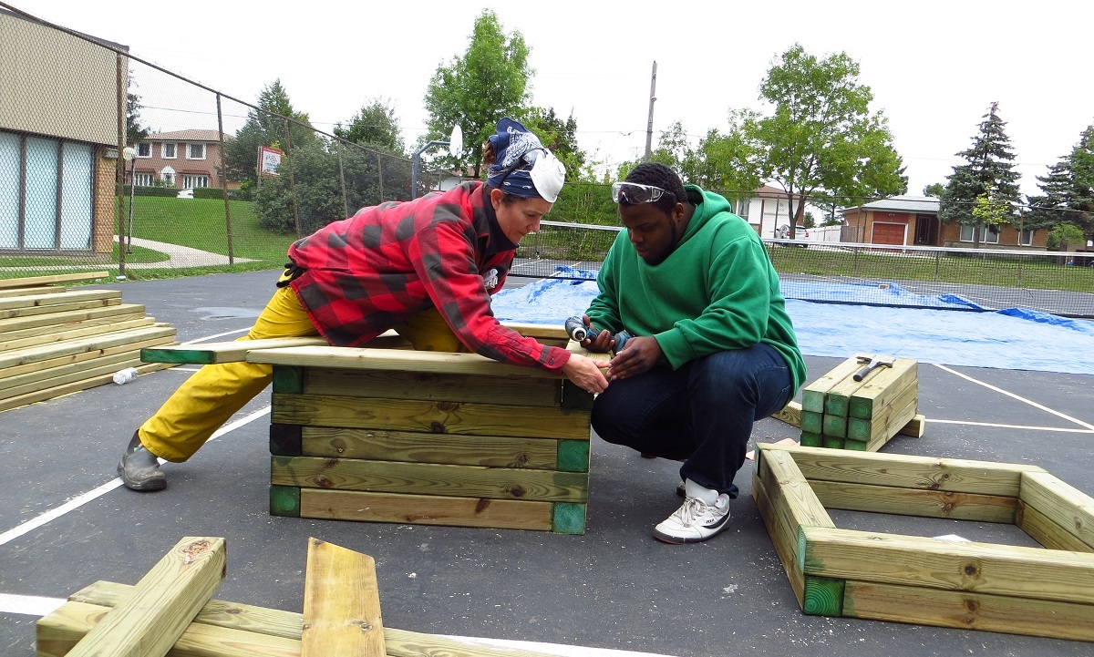 San Romanoway Towers resident participates in Black Creek SNAP sustainable carpentry workshop