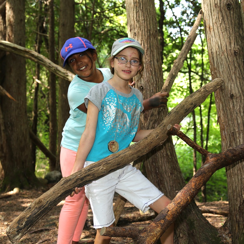 summer campers learn to build a shelter in wilderness survival program at Lake St George Field Centre