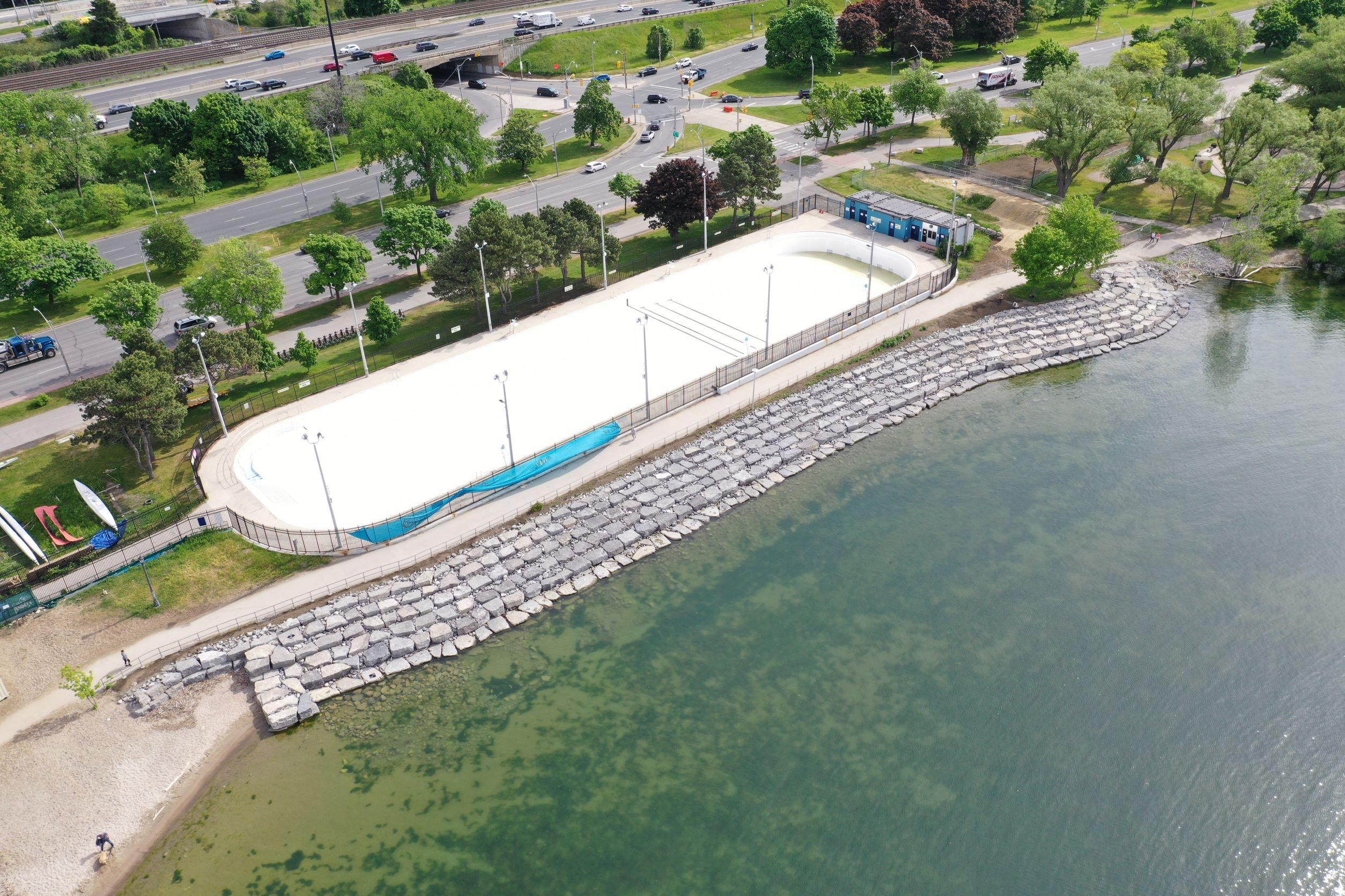 Aerial view of the completed revetment