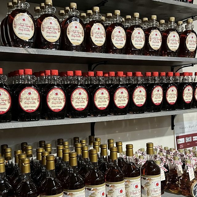 Canadian maple syrup products on display at the gift shop at Kortright Centre for Conservation