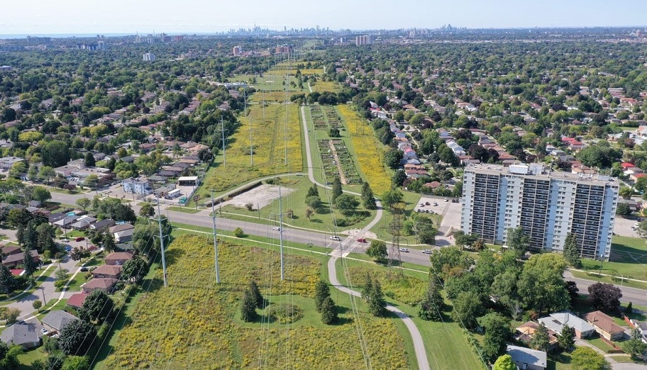 aerial view of section 4 of The Meadoway following meadow restoration and trail construction