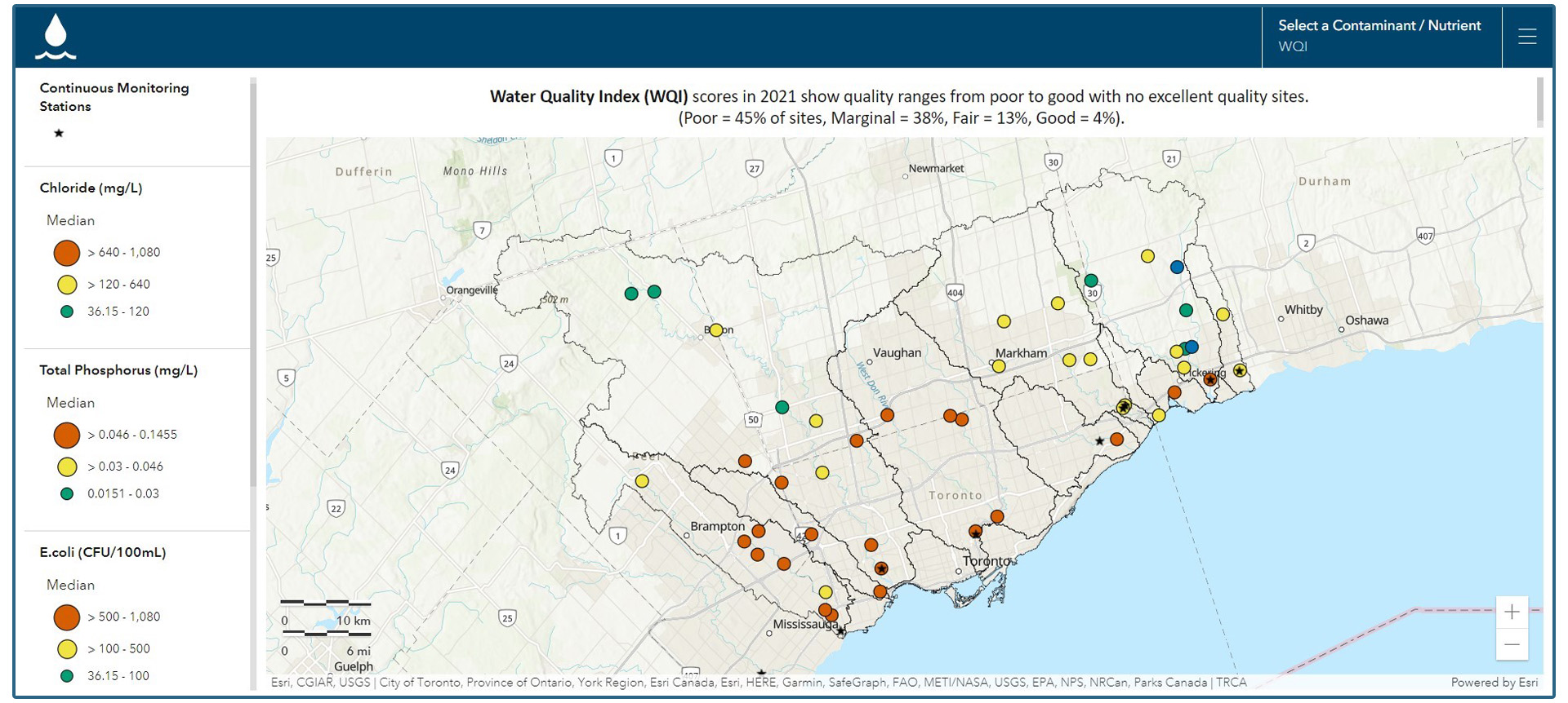 TRCA Watershed Reporting Hub - Stream Water Quality dashboard