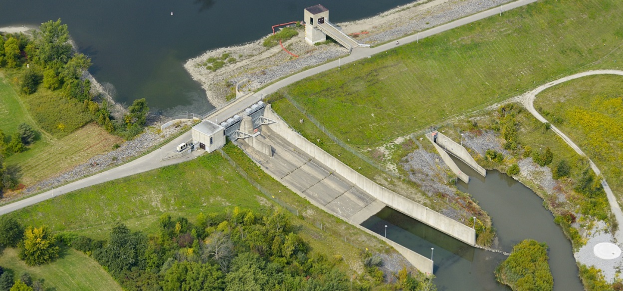 aerial view of G Ross Lord Dam