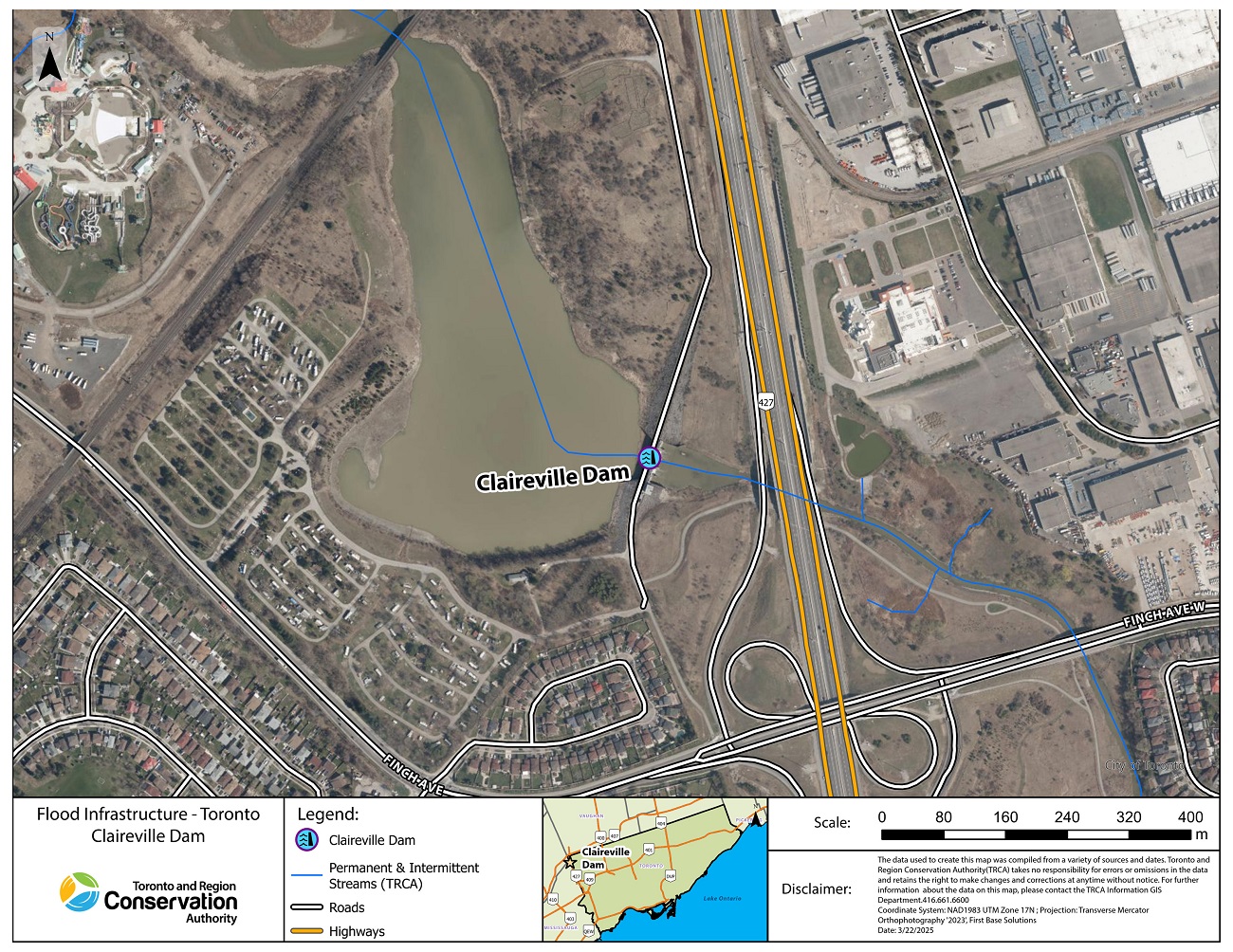 map of Claireville Dam