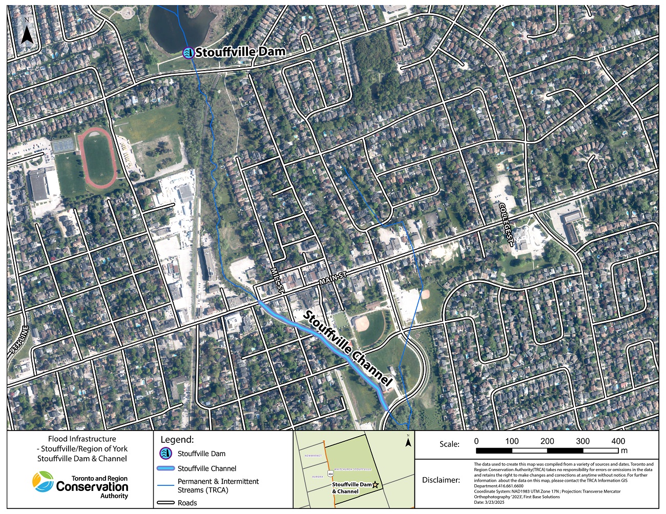 map of Stouffville Dam and Channel