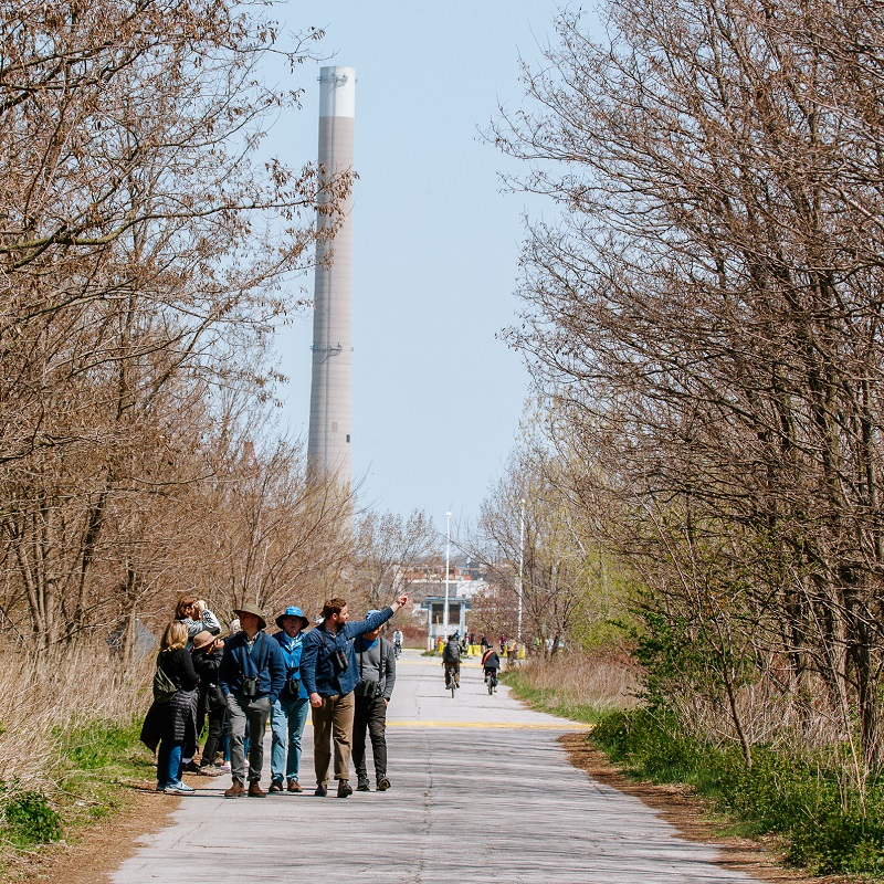 a group of bird watchers explore a wilderness trail at Tommy Thomp