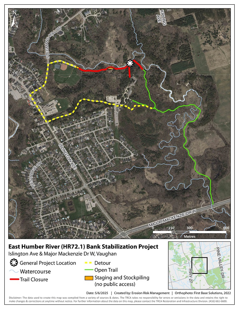 map of the East Humber River (HR72.1) Bank Stabilization Project area