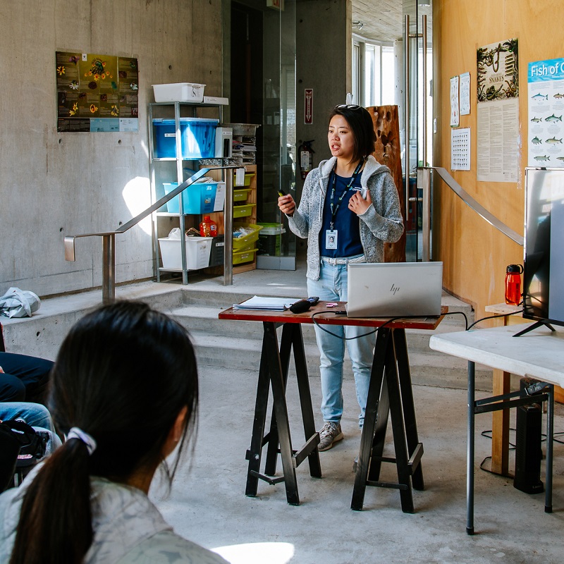 a TRCA team member gives a presentation during the Spring Bird Festival at Tommy Thompson Park
