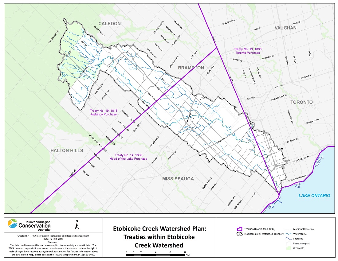 a map showing treaties within the Etobicoke Creek Watershed