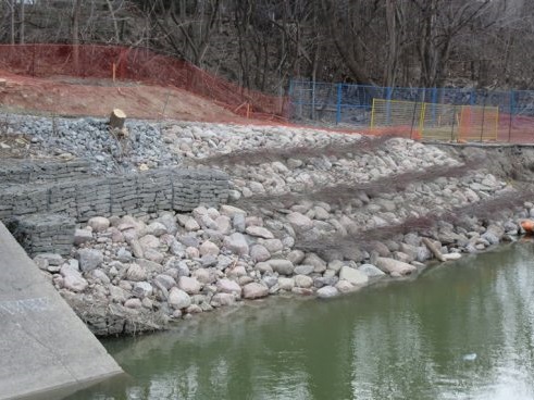 TRCA bank stabilization work in West Deane Park in the Mimico Creek watershed