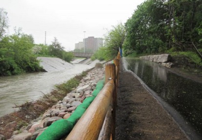 TRCA bank stabilization work in West Deane Park in the Mimico Creek watershed