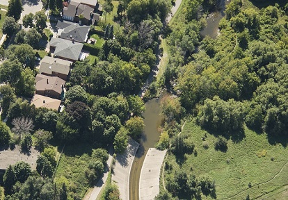 an aerial view of a riparian area in the Mimico Creek watershed