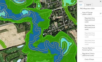 the layers tab on the TRCA Regulated Area map