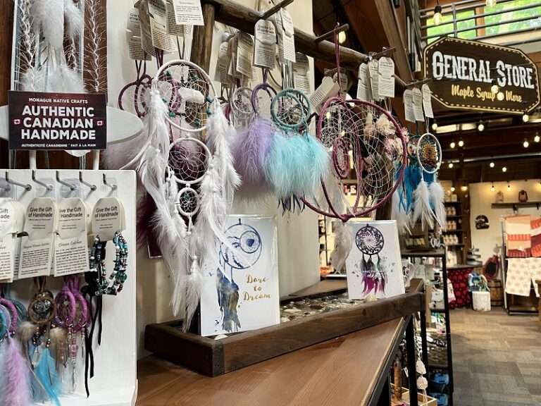the work of Indigenous artisans on display at the gift shop at Kortright Centre