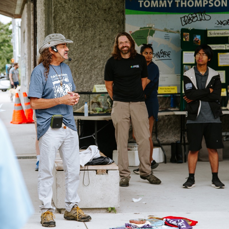 Indigenous knowledge keeper Cat Criger performs a ceremony at the opening of the TRCA Butterfly Festival at Tommy Thompson Park