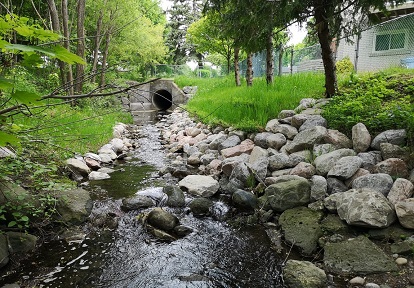 a view of the completed erosion control and bank stabilization project at 15 Bakerdale Road in Markham