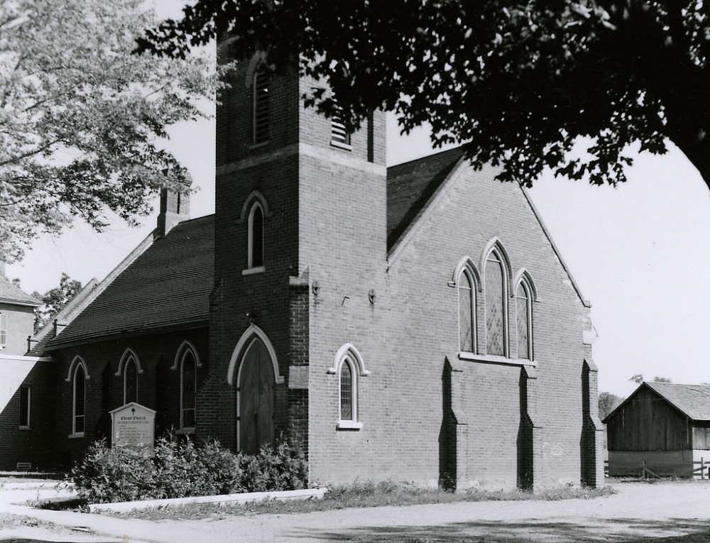 archival black and white photograph of the exterior of Christ Church Anglican church in Bolton