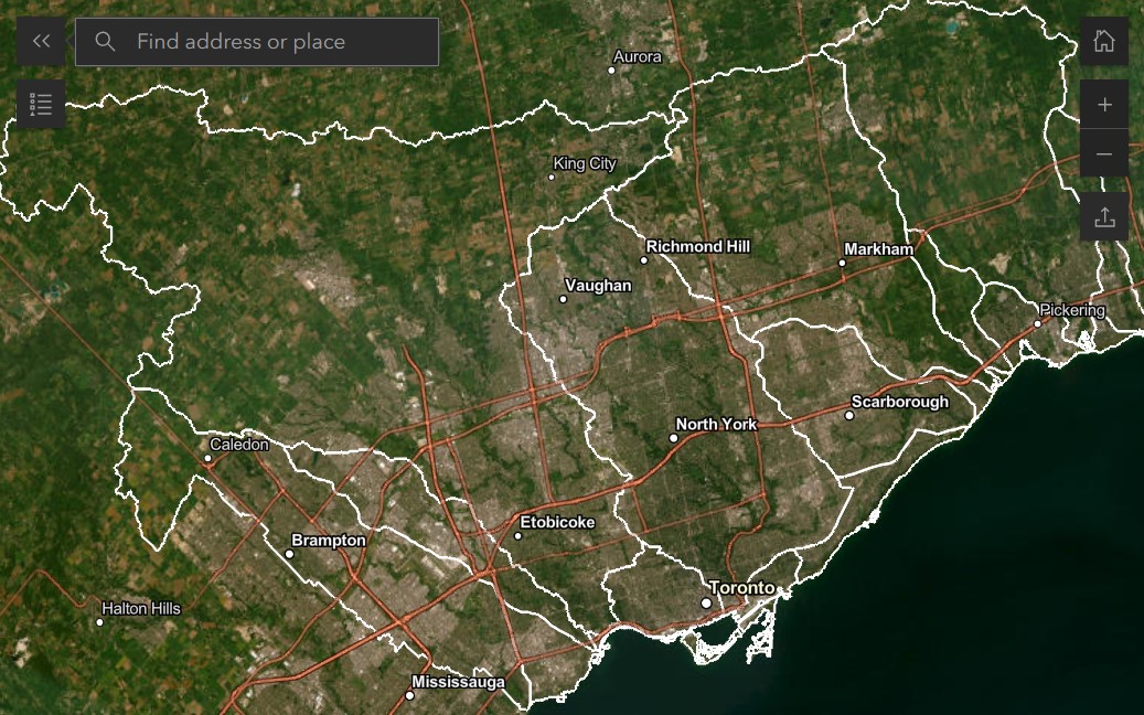 a screen shot of the TRCA flood plain map viewer