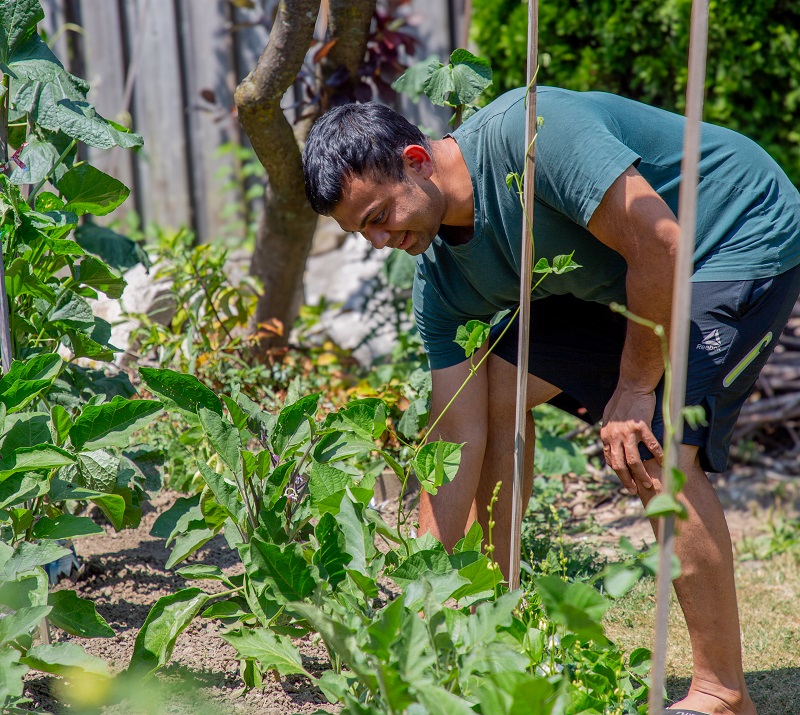 a neighbourhood resident at work in a community vegetable garden