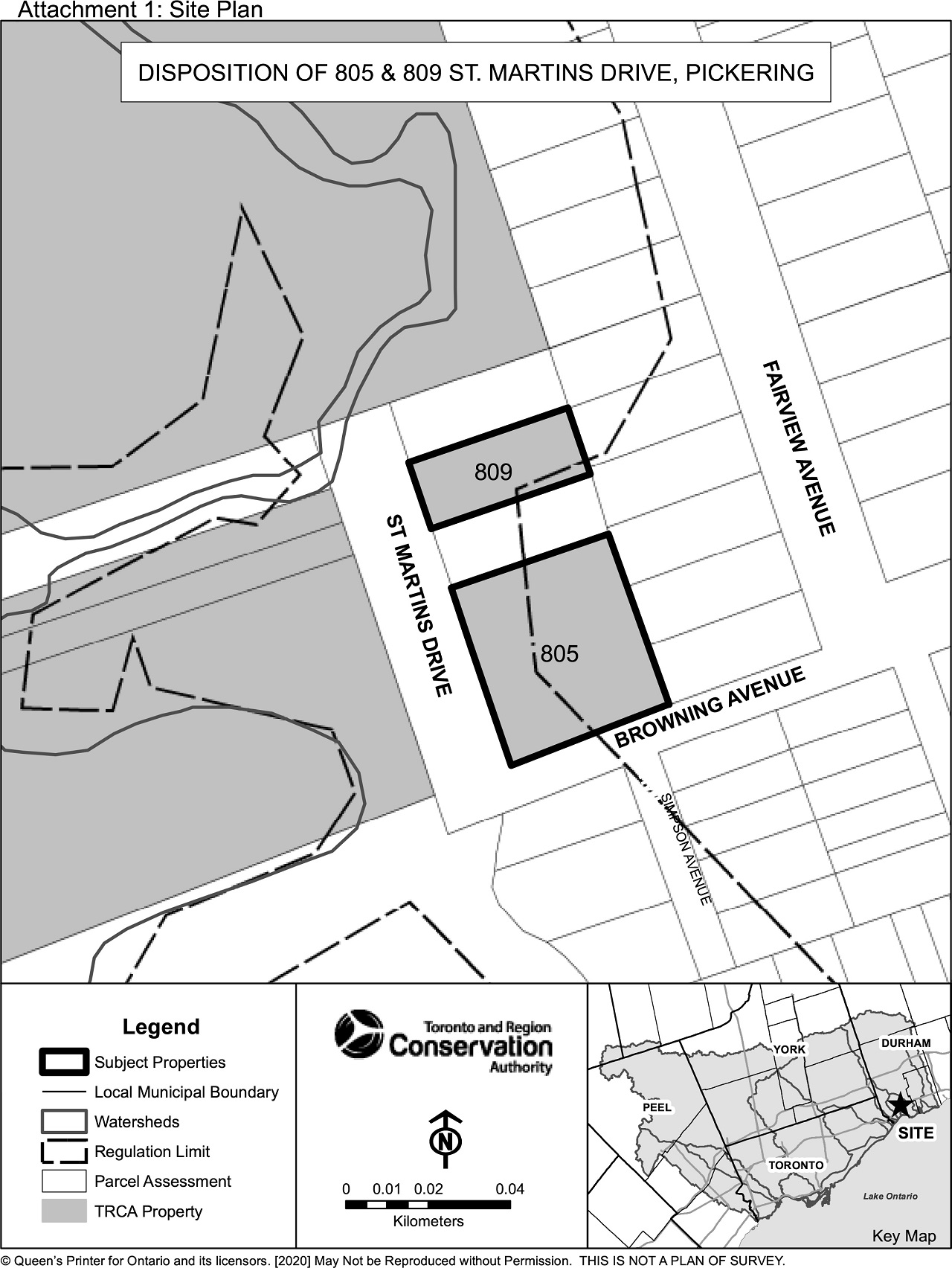 site plan map of 805 and 809 St Martins Drive in Pickering