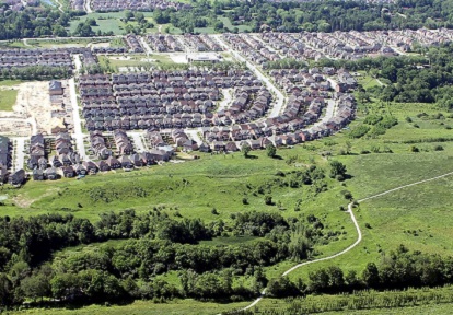 an aerial view of urban development within the Rouge River watershed