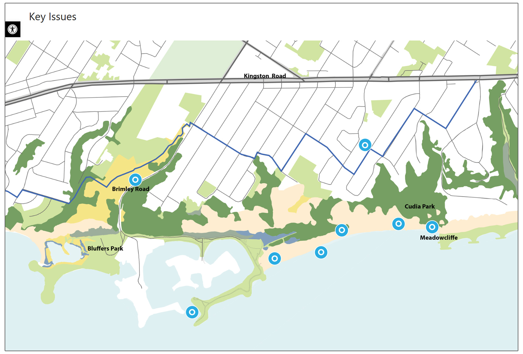 Scarborough Waterfront Project - West Segment Shoreline trail - key issues map - overview