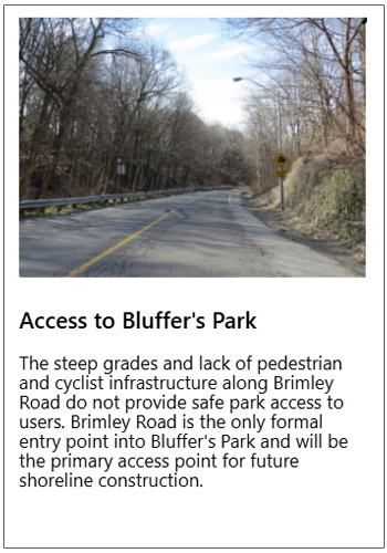 Scarborough Waterfront Project - West Segment Shoreline trail - key issues map - Stop 1 - Access to Bluffers Park