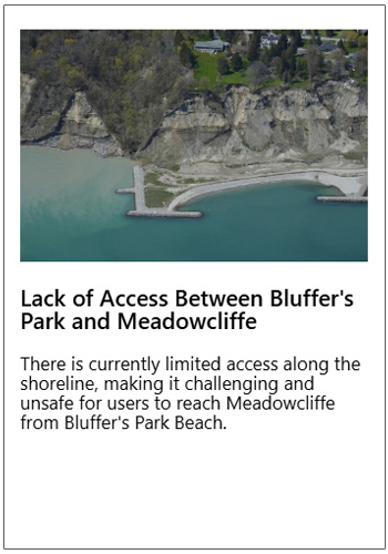 Scarborough Waterfront Project - West Segment Shoreline trail - key issues map - Stop 7 - Lack of Access between Bluffers Park and Meadowcliffe
