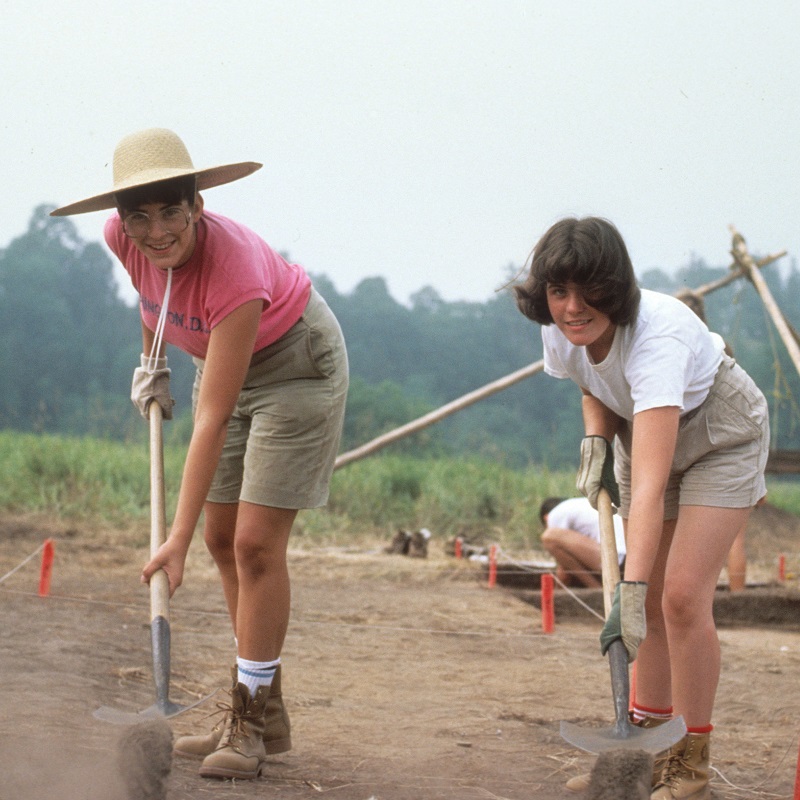 archival photograph of students taking part in a Boyd Archaeological Field School excavation