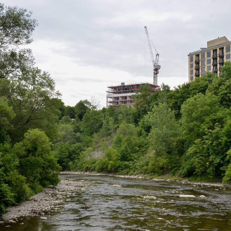 a stretch of the Humber River lined with residential towers