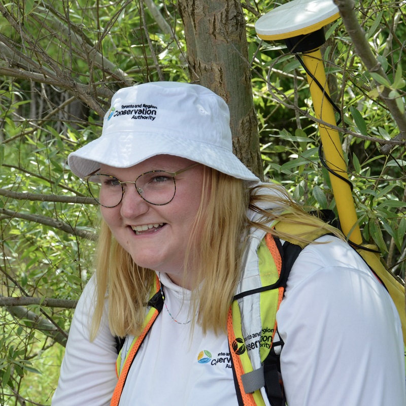 a member of the TRCA urban forestry team at work in the field
