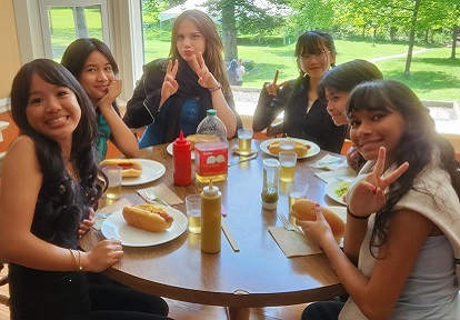 students on an overnight field trip enjoy a hot lunch in the dining area at Lake St George Field Centre