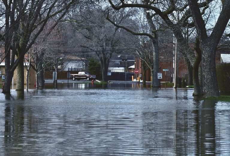 fall flooding on a residential street