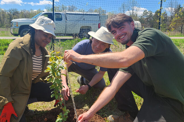 a TRCA team member works with volunteers on a community stewardship citizen science project