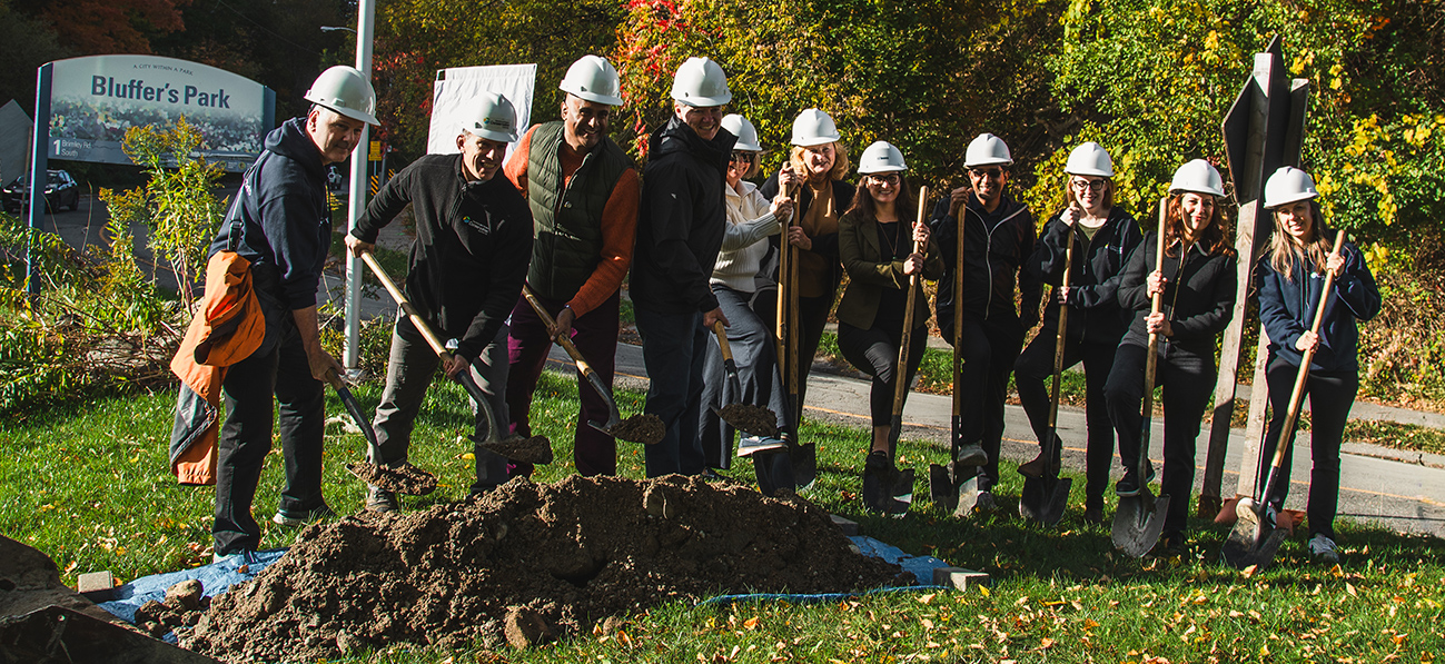 dignitaries and TRCA team members take part in the groundbreaking ceremony for the Brimley Road South Multi-use Trail