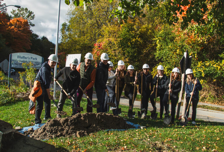 dignitaries and TRCA team members take part in the groundbreaking ceremony for the Brimley Road South Multi-use Trail