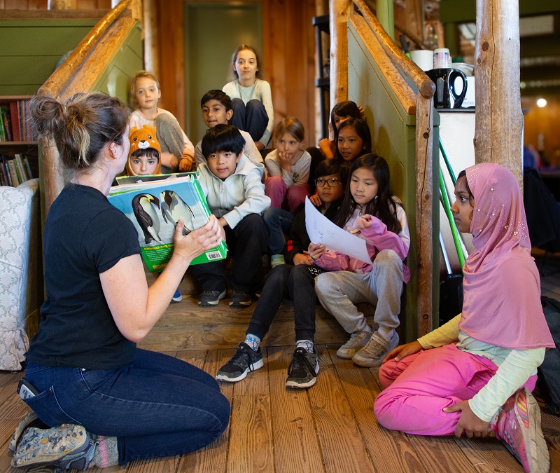 Nature School students receive a lesson at the indoor learning space at the Toronto Zoo