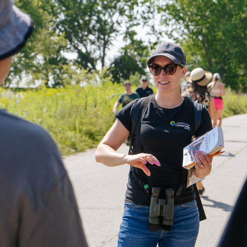 a TRCA team member leads a guided hike at the TRCA butterfly festival at Tommy Thompson Park