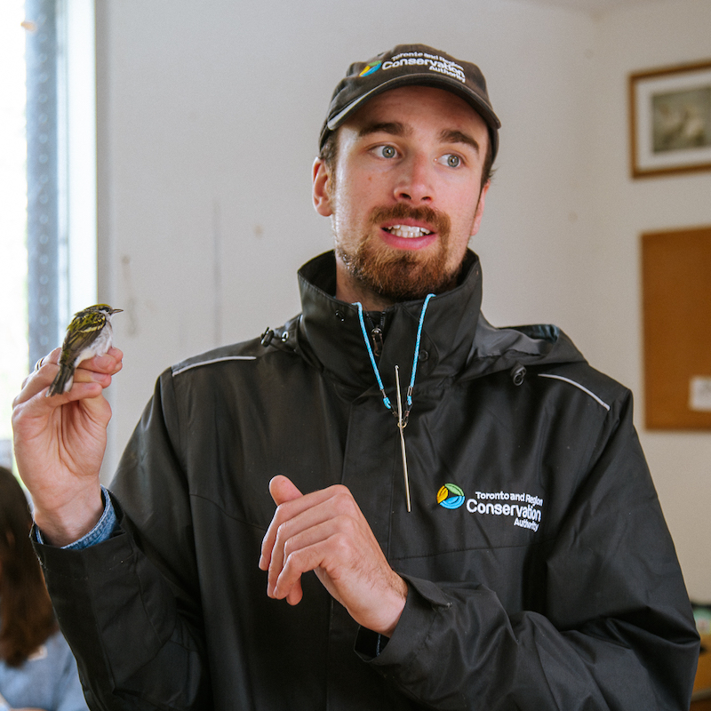 a TRCA team member delivers a bird banding presentation at the TRCA spring bird festival