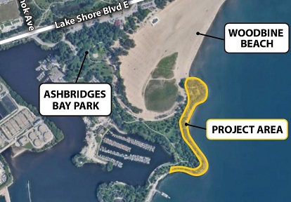 map of the Ashbridges Bay Park East Headlands Major Maintenance project area