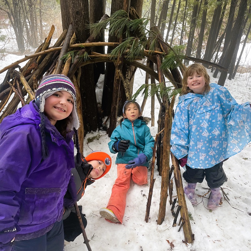 students learn how to build a shelter at a March Break camp at Claremont Nature Centre in Pickering