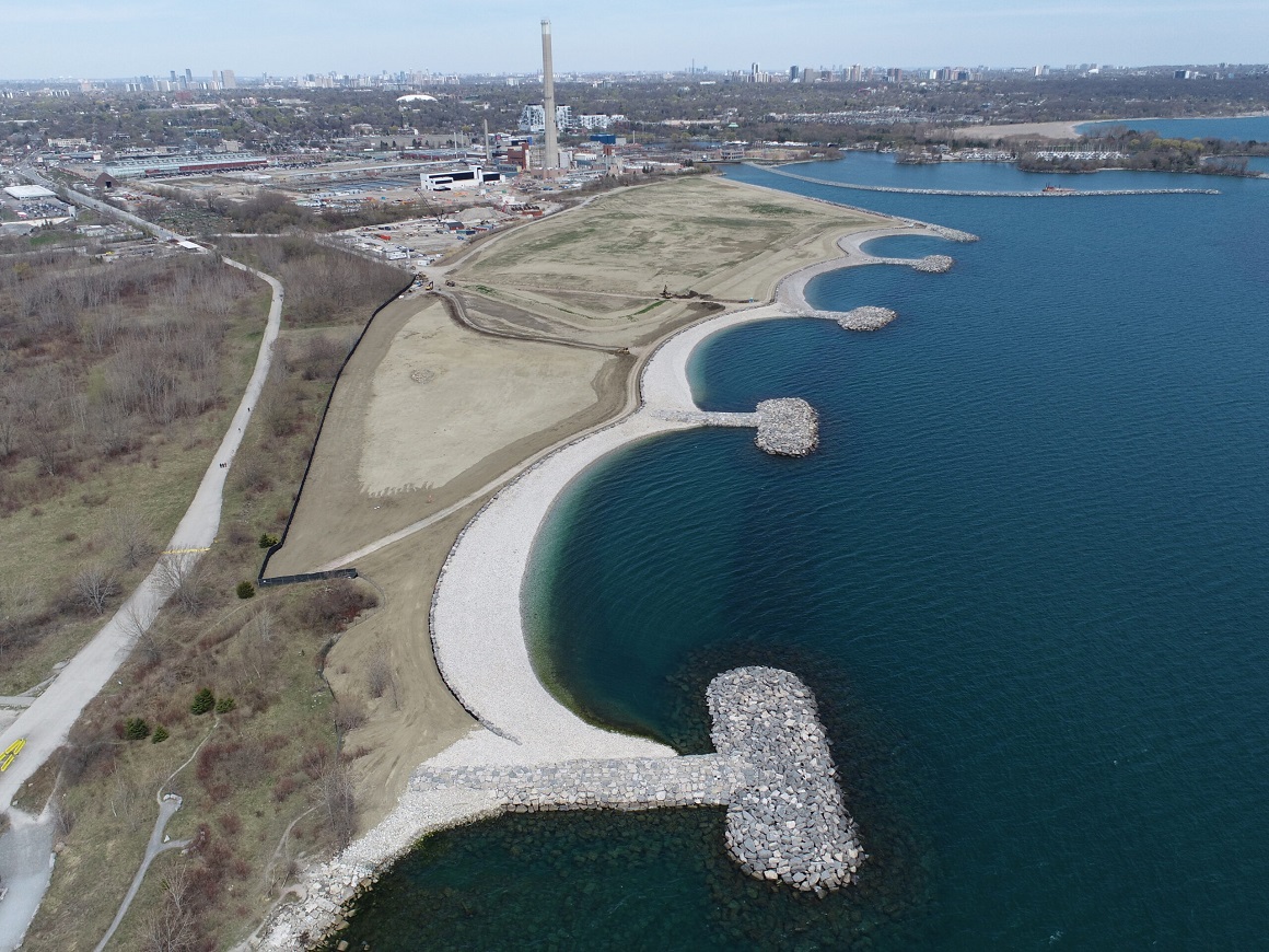Aerial view of the completed headlands
