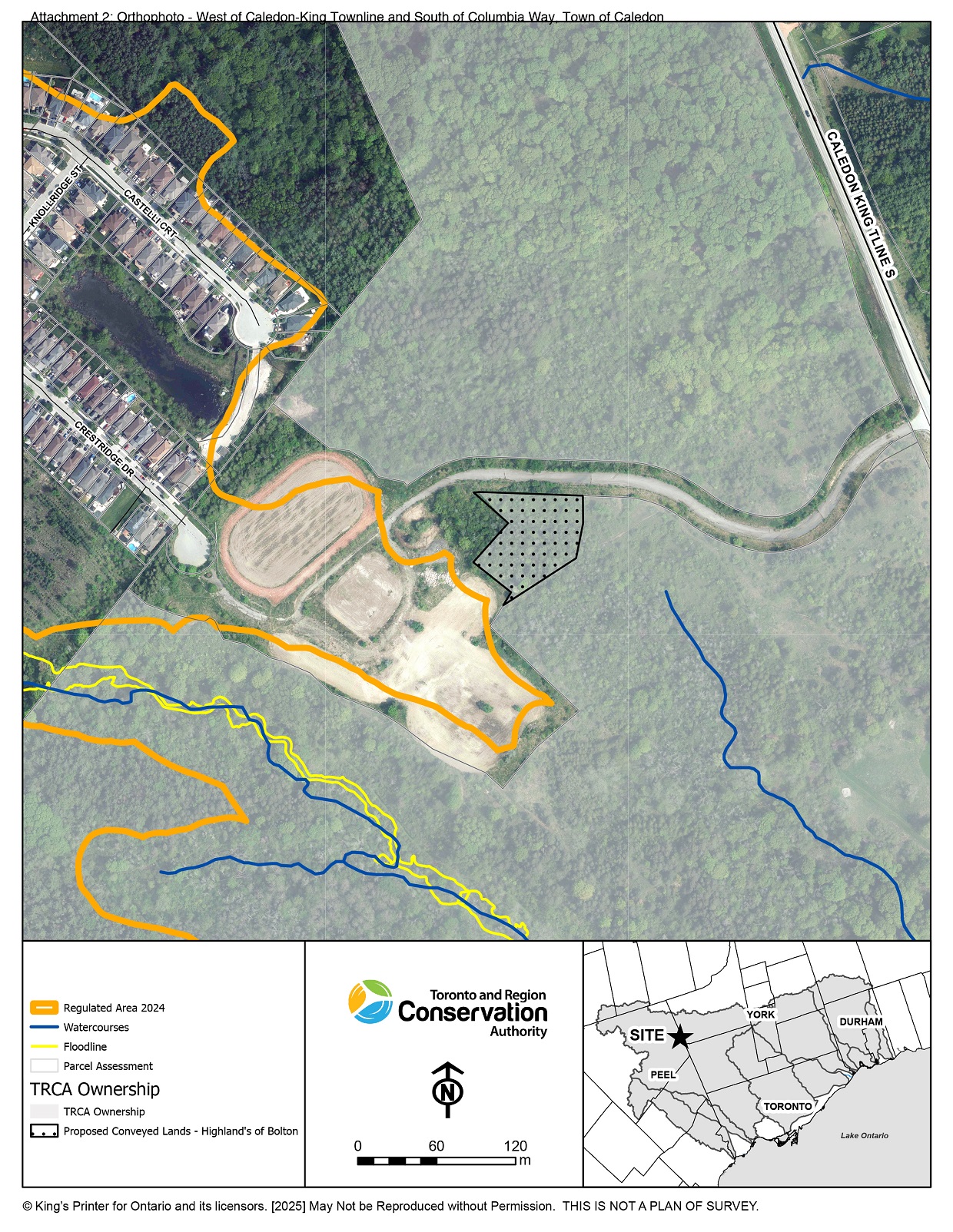 map of TRCA-owned lands West of Caledon-King Townline and south of Columbia Way in the Town of Caledon